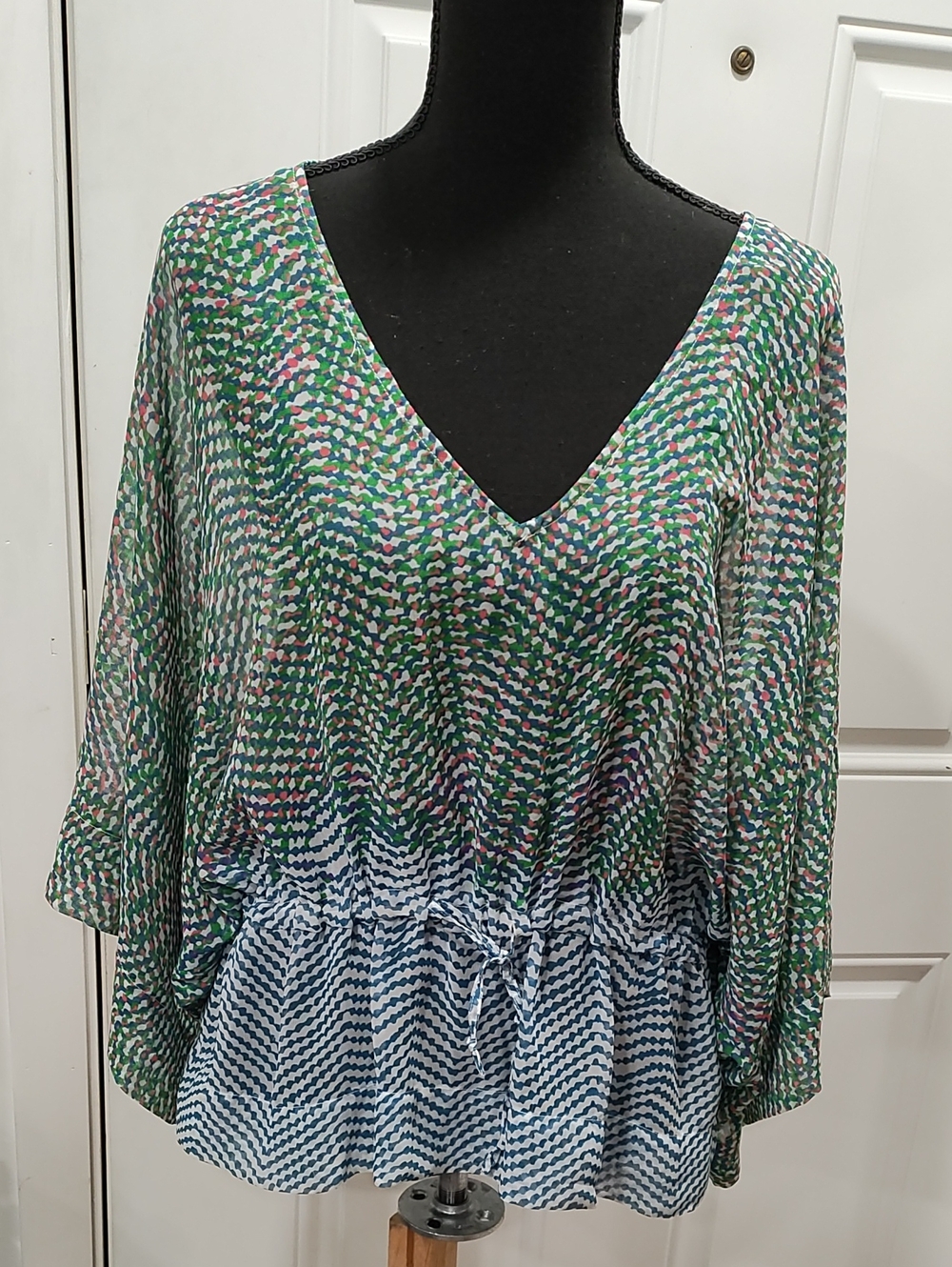CAbi Multi-Green Patterned V-Neck Swim Coverup/Top